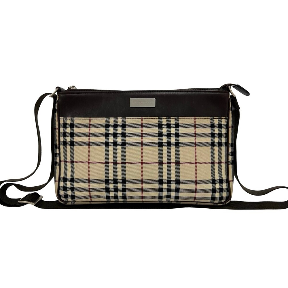 BURBERRY Burberry Logo Hardware Plate Nova Check Pattern Canvas Leather Genui...